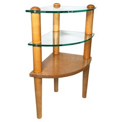 Floating Glass Walnut Corner Table by Gilbert Rohde