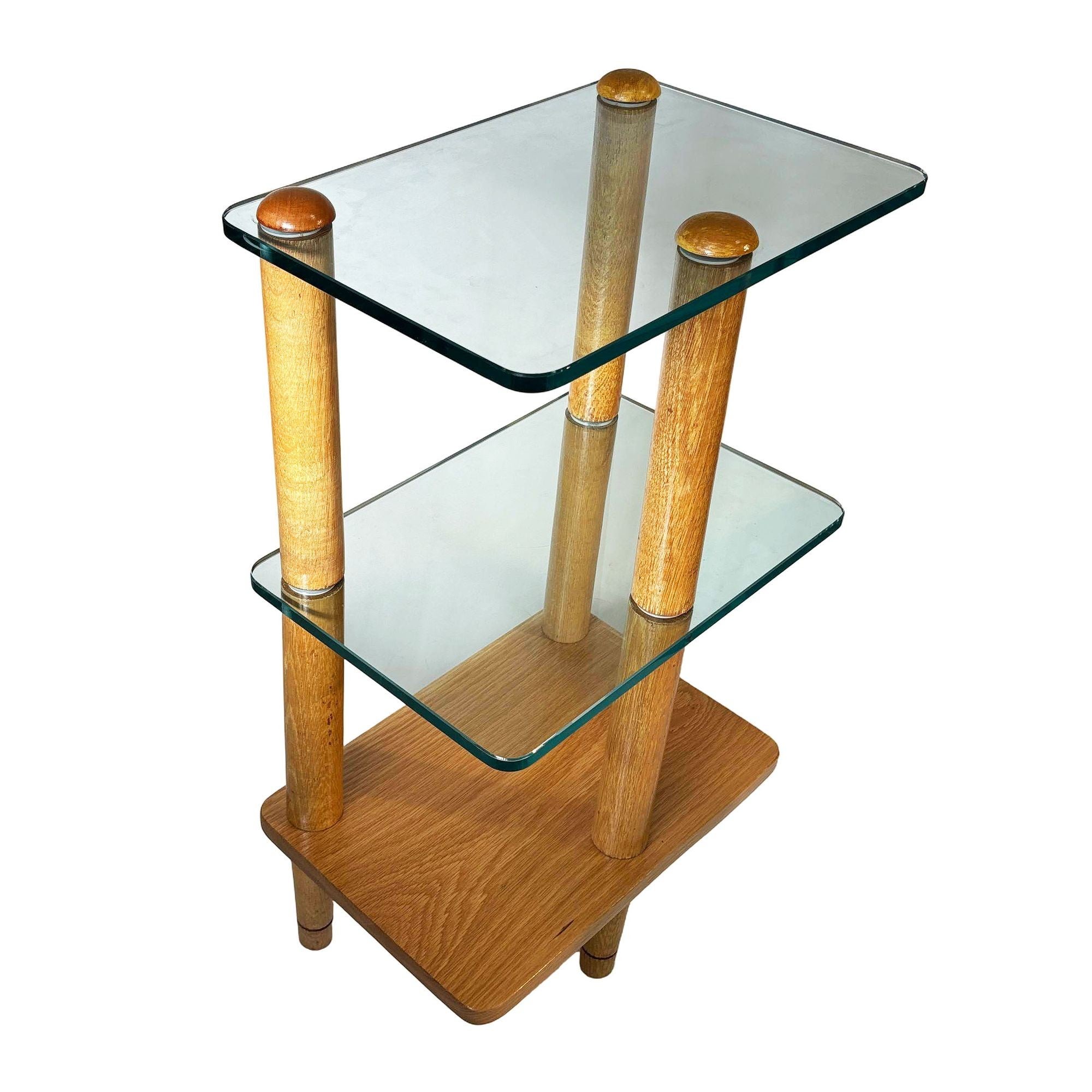 Floating Glass Walnut Corner Table by Gilbert Rohde For Sale