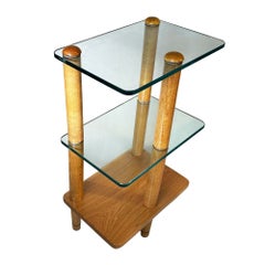 Floating Glass Walnut Corner Table by Gilbert Rohde