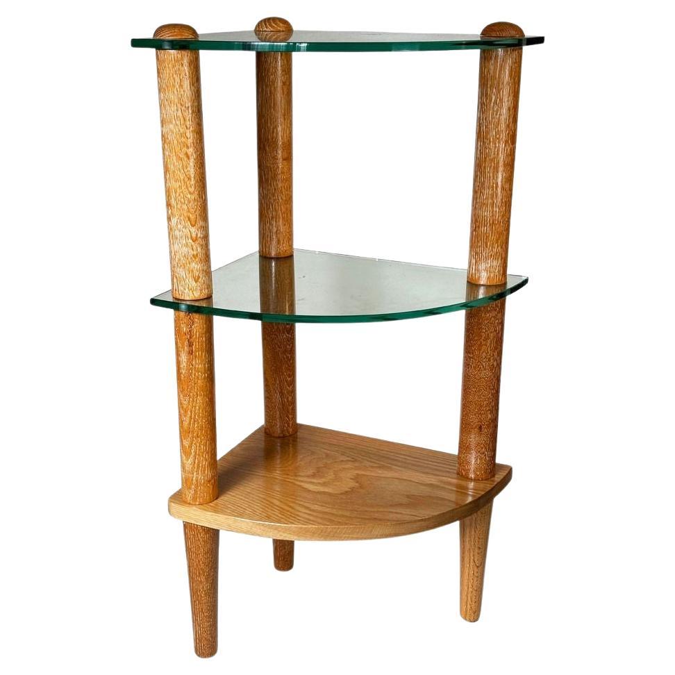 Floating Glass Walnut Corner Table by Gilbert Rohde