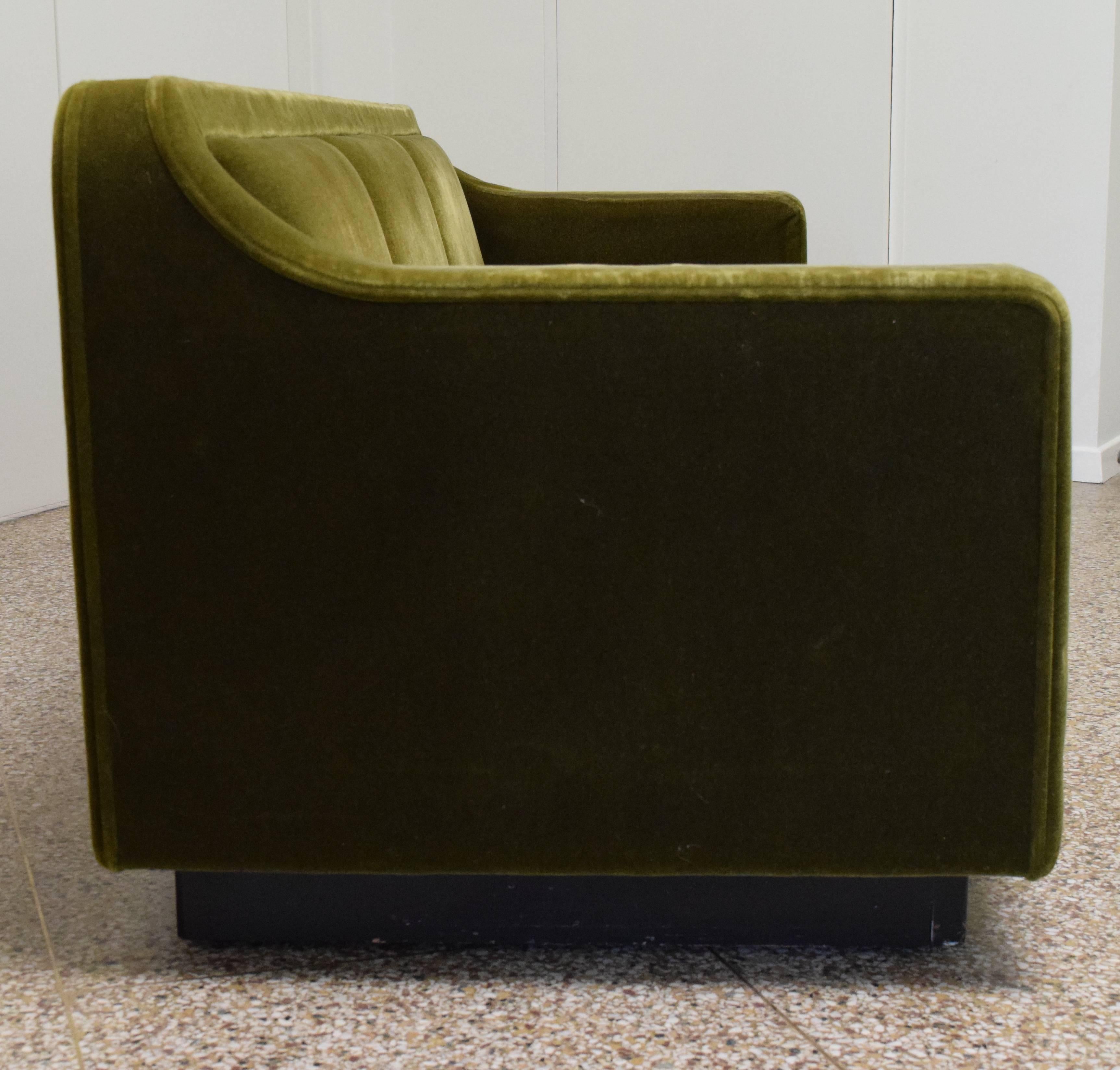 American Floating Green Velvet Sofa by Lehigh-Leopold For Sale