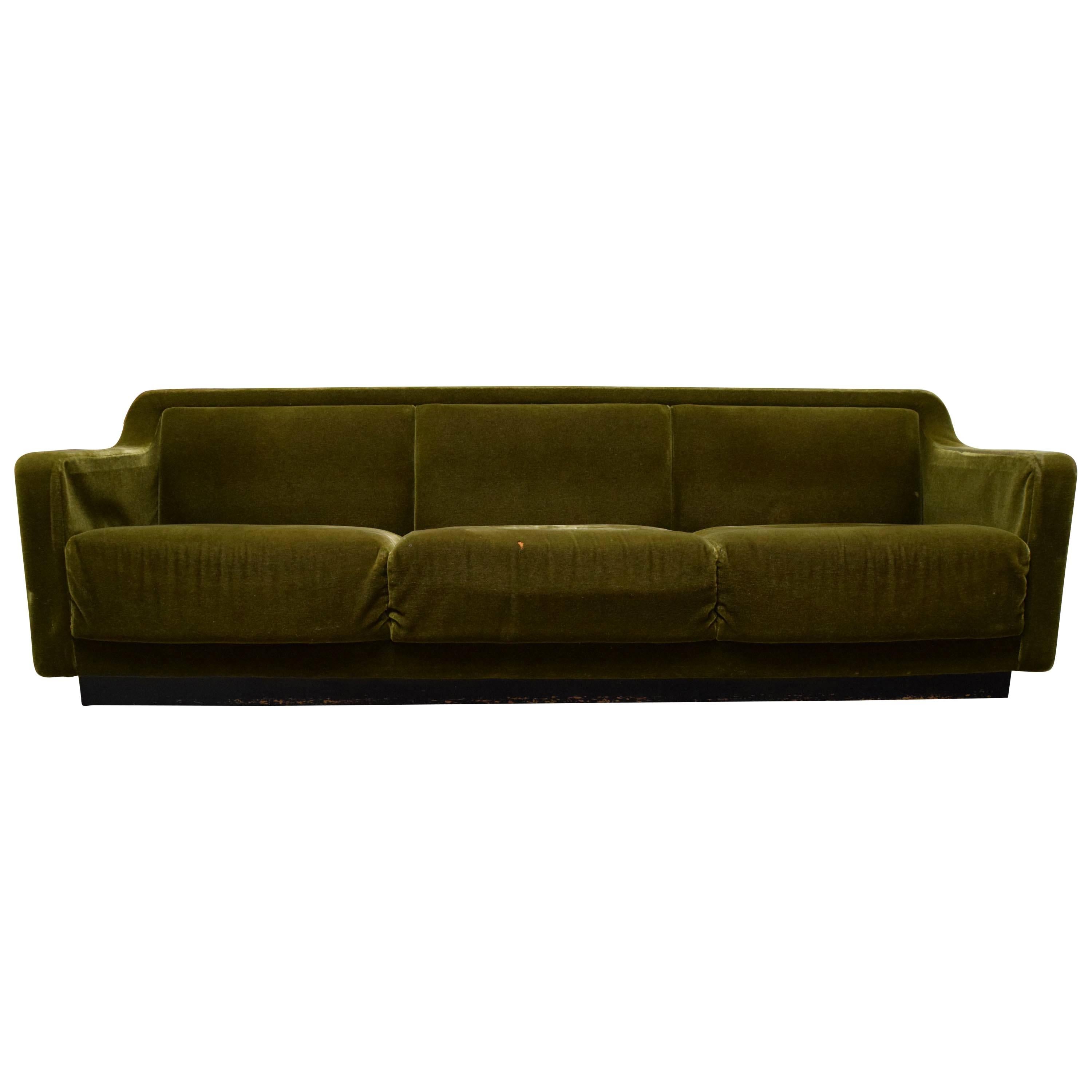 Floating Green Velvet Sofa by Lehigh-Leopold For Sale