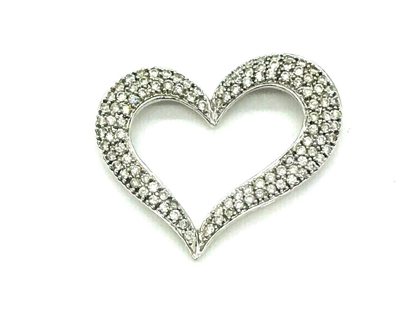 Round Cut Floating Heart, 1.00 Carat Diamond Pave, 14 Karat Gold For Sale