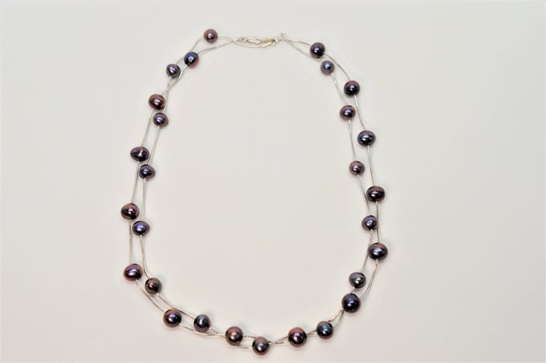 Floating Iridescent Akoya Pearl White Gold Necklace Duo For Sale at 1stDibs