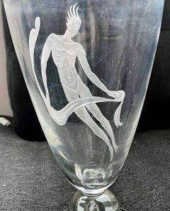 "Floating Male Nude with Drapery, " Highly Rare Art Deco Vase by Grosz