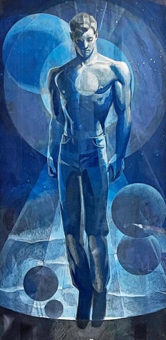 „ „Floating Man“, bedeutendes Art-Déco-Gemälde mit nacktem männlichen Akt von Dunbar Beck