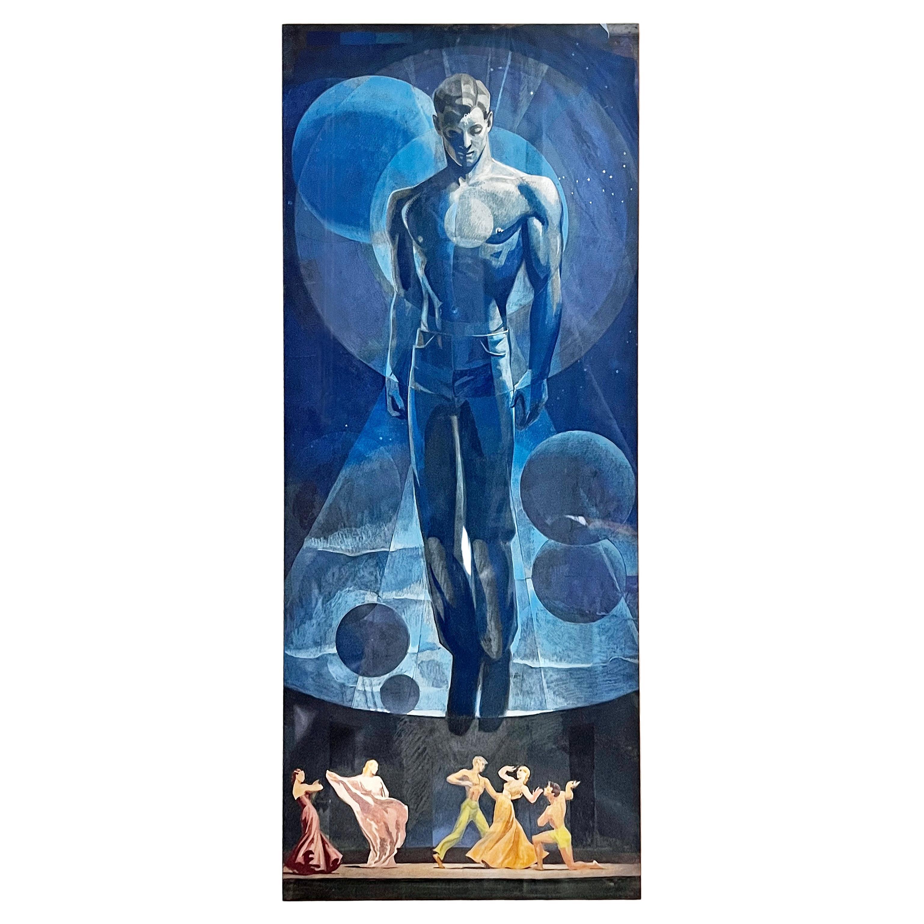 "Uomo fluttuante", importante dipinto Art Déco con nudo maschile di Dunbar Beck