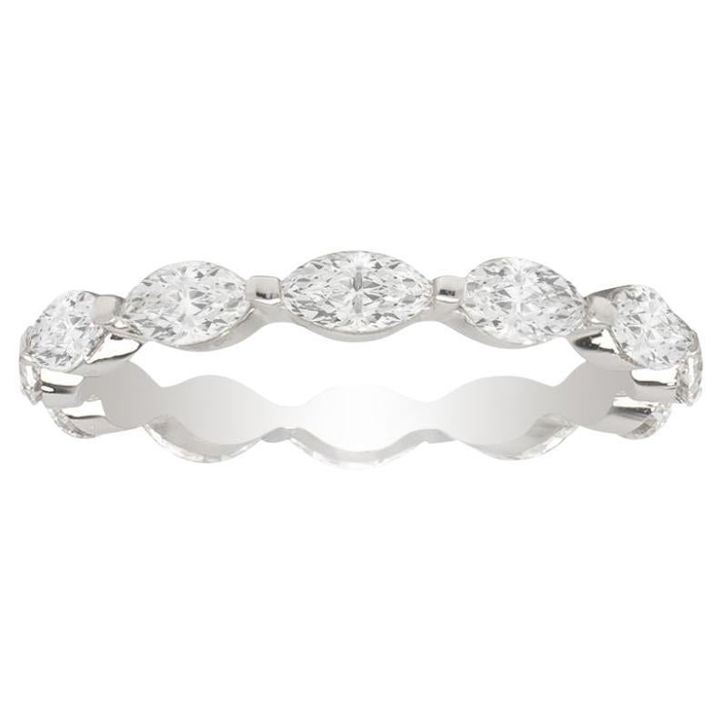 Floating Marquise Diamond Eternity Band 14K White Gold; 1.40 Ctw For Sale