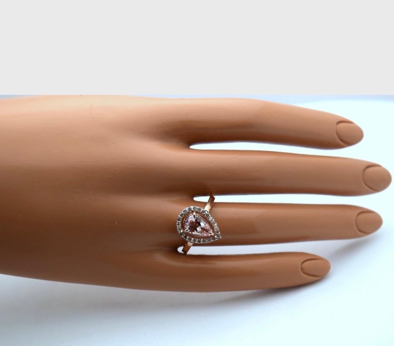 Pear Cut Floating morganite diamond engagement ring 18KT gold For Sale