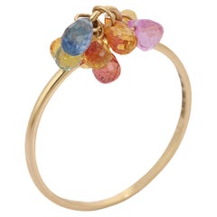 Floating Multi Sapphire Designer Cluster Ring in 18K Solid Yellow Gold