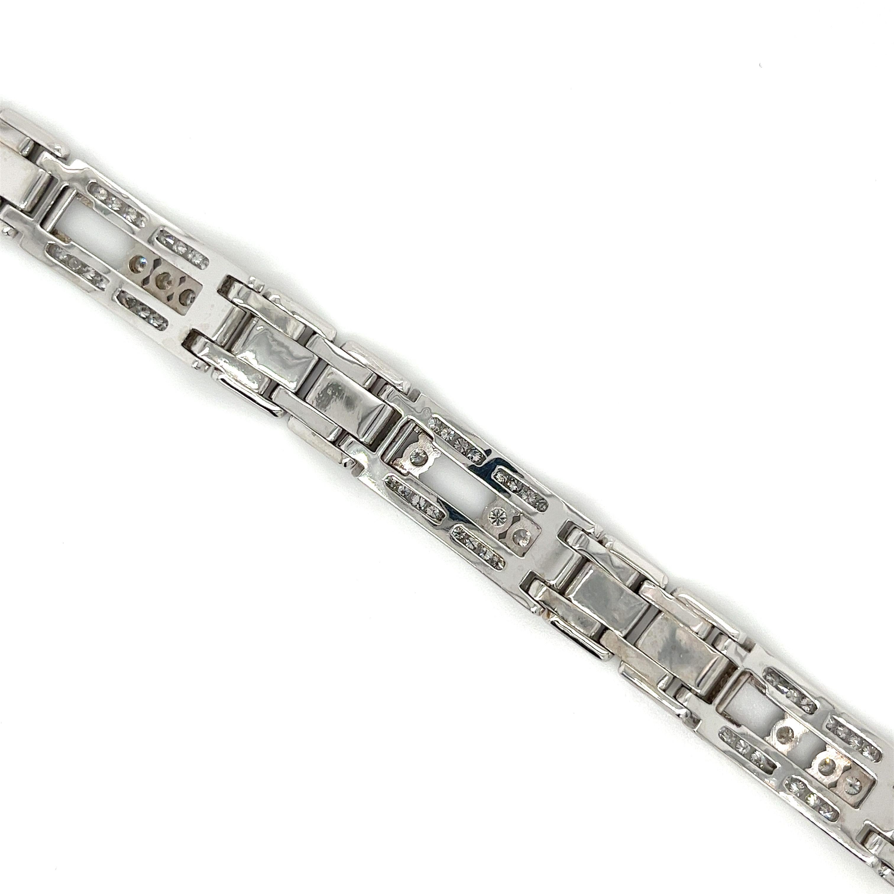 Bracelet à maillons carrés en or blanc 14 carats avec diamants naturels flottants pour hommes Excellent état - En vente à Miami, FL
