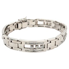 Floating Natural Diamond 14K White Gold Mens Square Link Bracelet