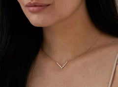 Floating Natural Diamond V Necklace 14k Solid Gold