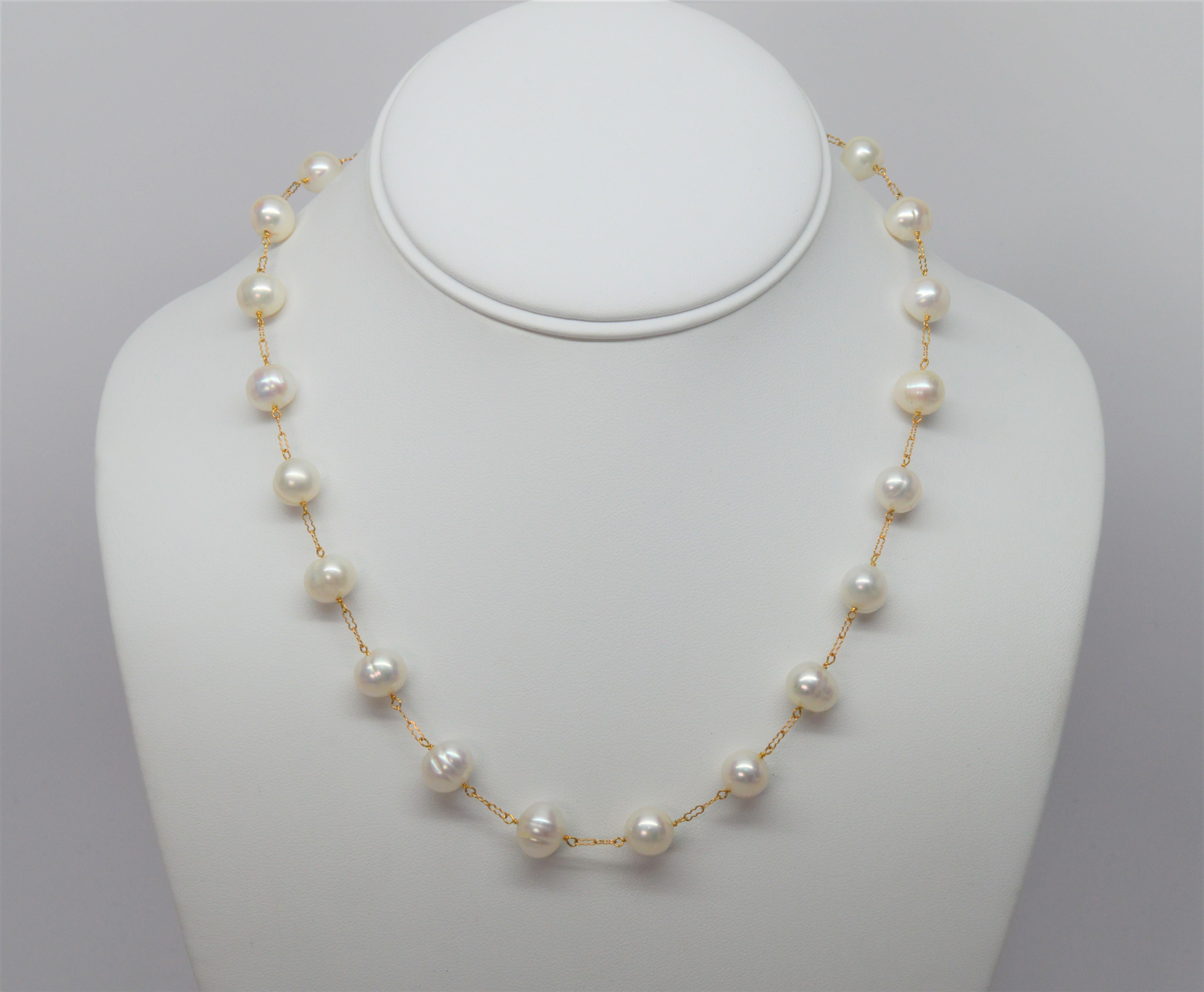 14k gold floating pearl necklace