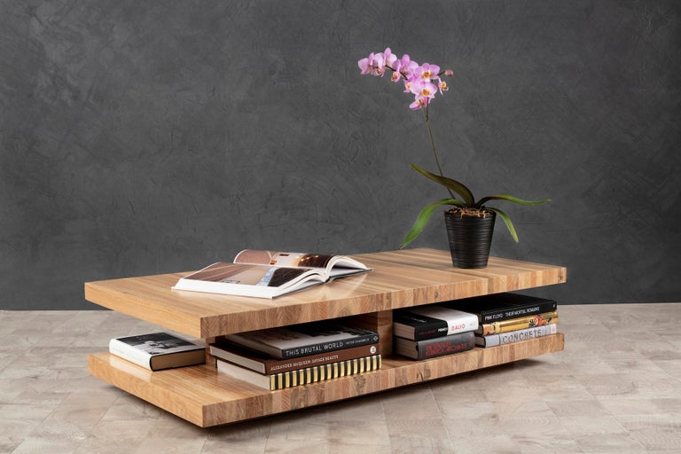 This handcrafted all natural high end coffee table has a very clean and unique look, it´s made to appear like it´s floating. Table top and base are both 2