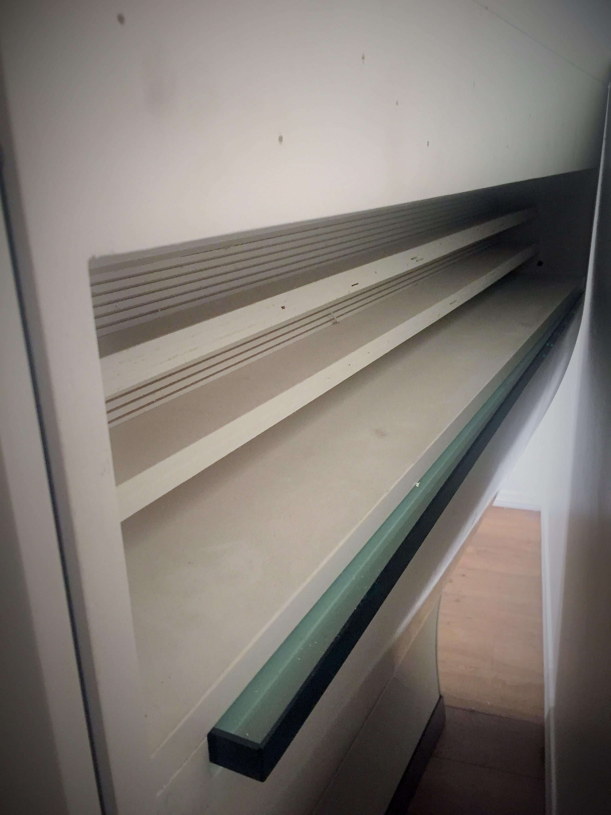 Wood, Metals and Glass Floor Shelf For Sale 4