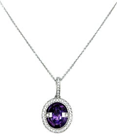 Floating Oval Amethyst and Diamond Pendant Necklace Set in 14 Karat White Gold