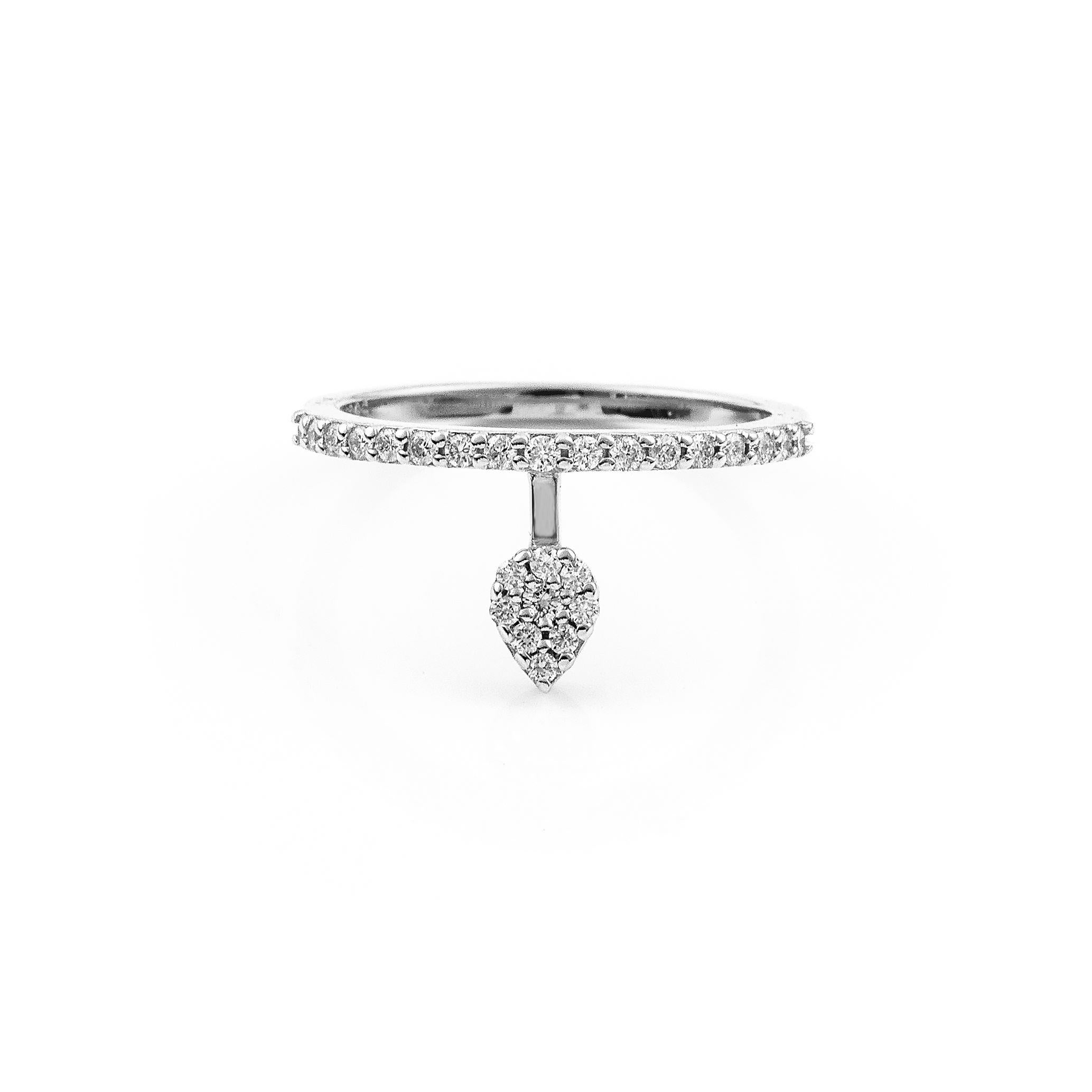 Recycled 14K White Gold

Diamonds Approx. 0.25 ct

Floating Pear Diamond Stacking Ring in White Gold and Diamonds.

This collection combines the simplicity of the single piece with the opulence of diamonds.

All jewels in the Essentials – Mix &