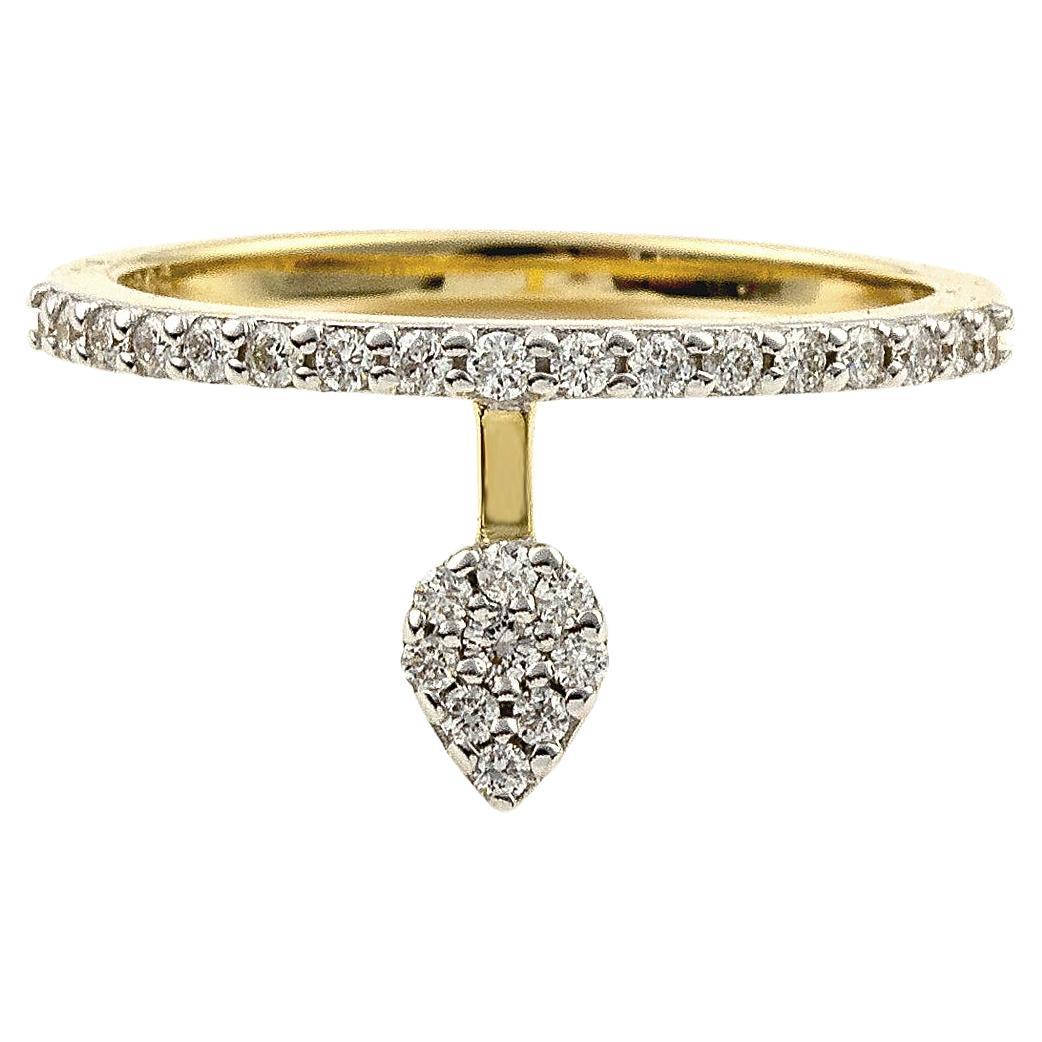 Floating Pear Diamond Stacking Ring in Yellow Gold and Diamonds For Sale