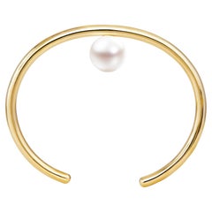Floating Pearl Surrealist 14k Gold Cuff Bracelet Statement Piece