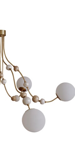 'Floating Pearls' Contemporary Modern Chandelier, White & Brass