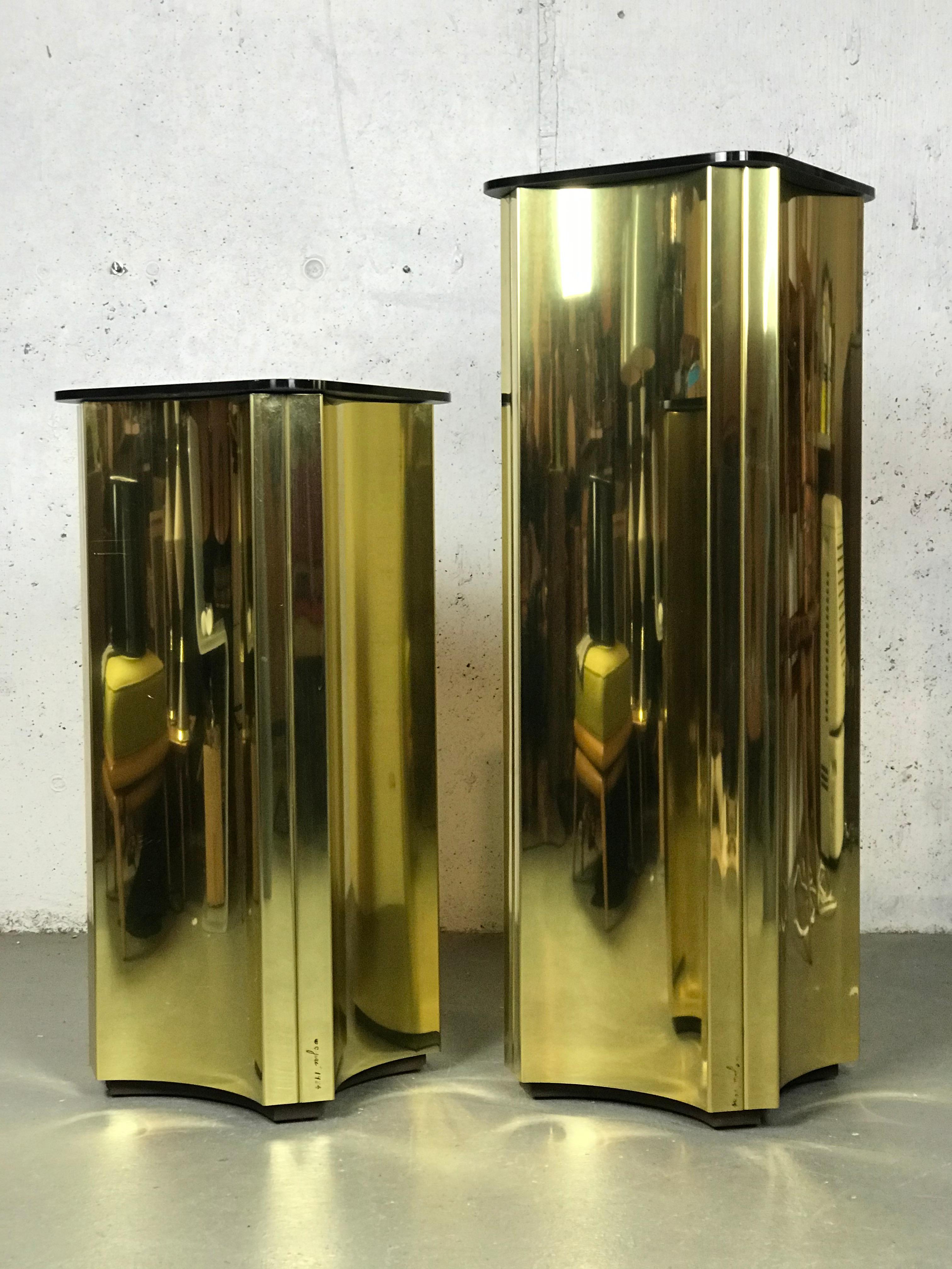 Floating Pedestals in Brass and Smoked Glass by Curtis Jere Signed For Sale 12