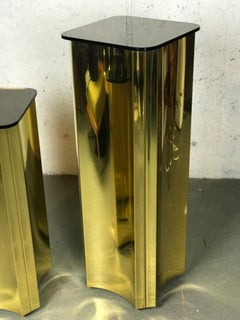 Floating Pedestals in Brass and Smoked Glass by Curtis Jere Signed
