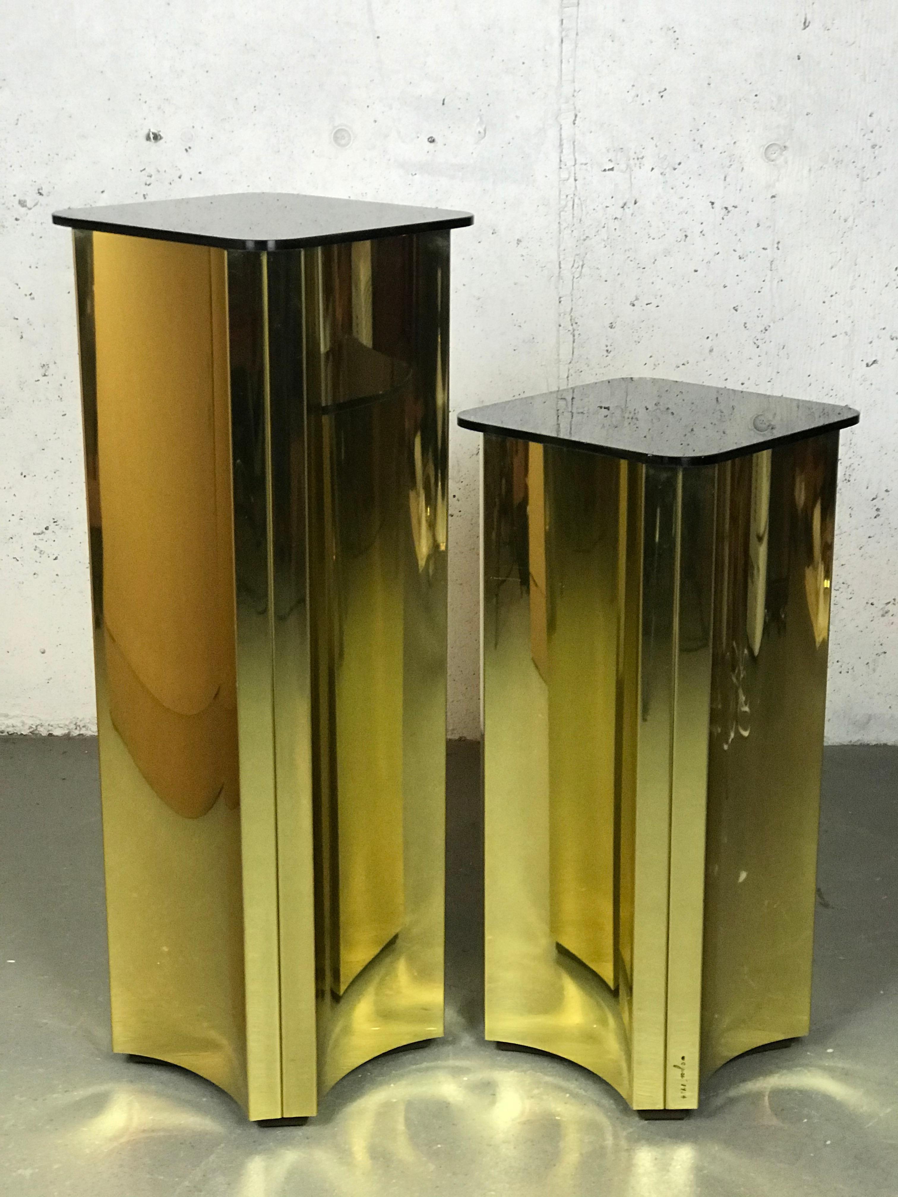 Floating Pedestals in Brass and Smoked Glass by Curtis Jere Signed For Sale 2