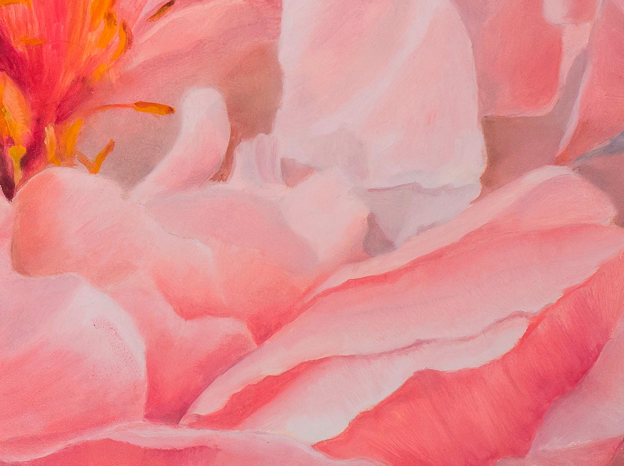 A display of peonies at the Malvern spring show provided the inspiration for this painting. The prize peony was floating in a silver bowl of water providing a beautifully delicate background idea for the painting.

Nicola has developed her work in