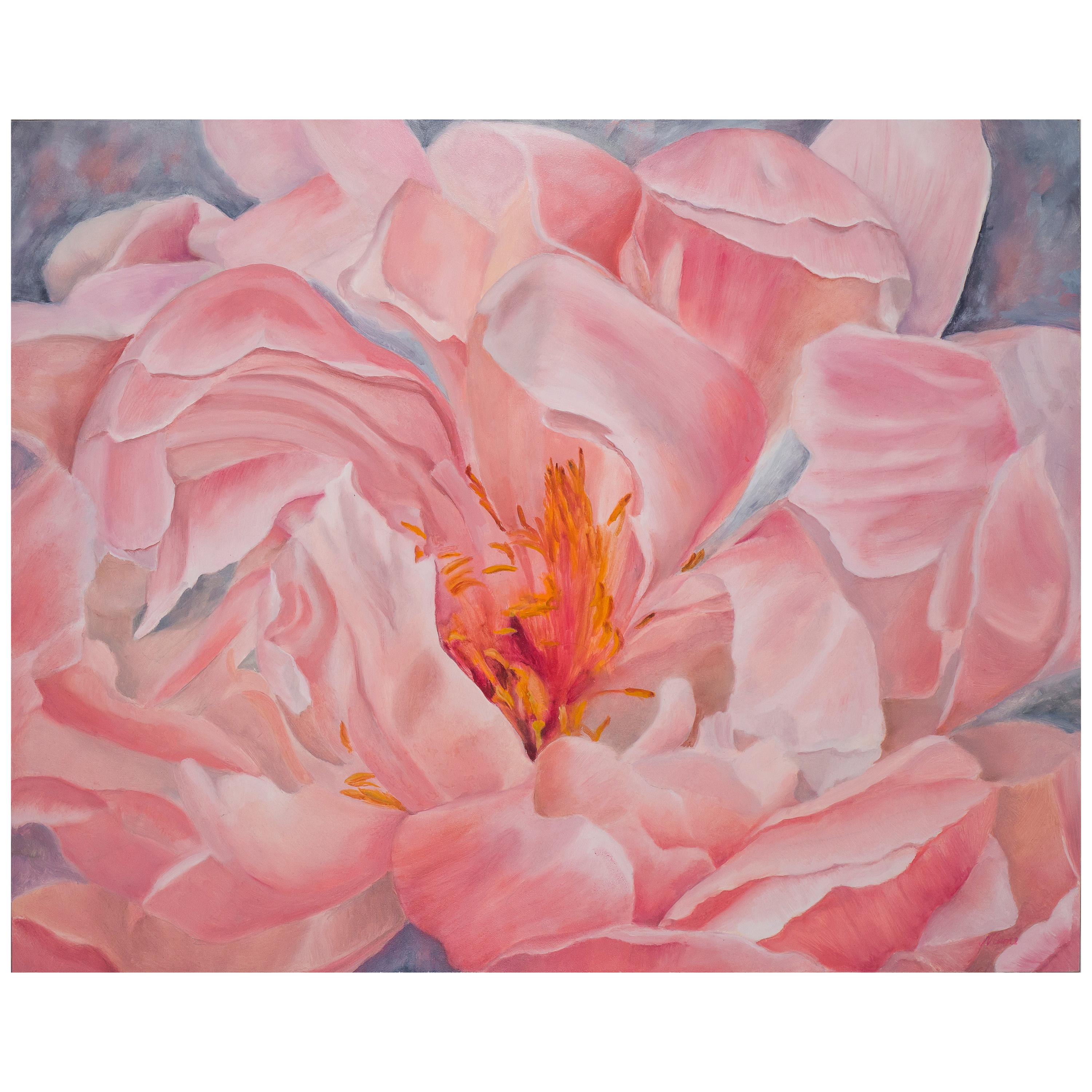 Floating Peony, Still Life Oil Painting For Sale