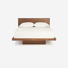 Floating Platform Bed with Headboard in Walnut by Mel Smilow