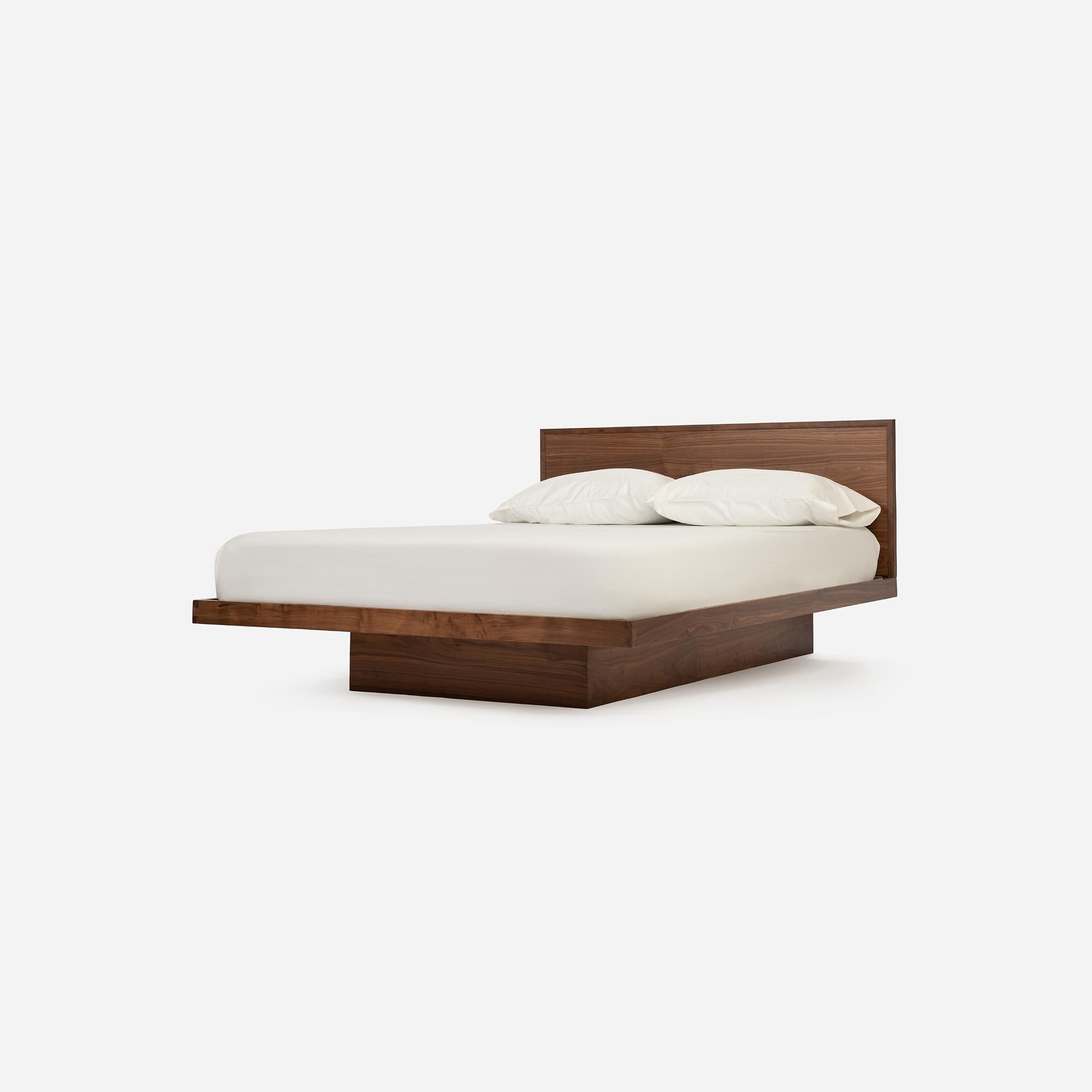 Mid-Century Modern Floating Platform Bed with Headboard in Walnut by Mel Smilow For Sale