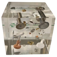 Floating Rivets in Lucite Cube Advertisement Paperweight Style of William Rolfe