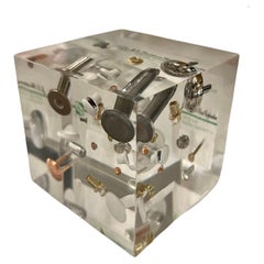 Floating Rivets in Lucite Cube Advertisement Paperweight Style of William Rolfe