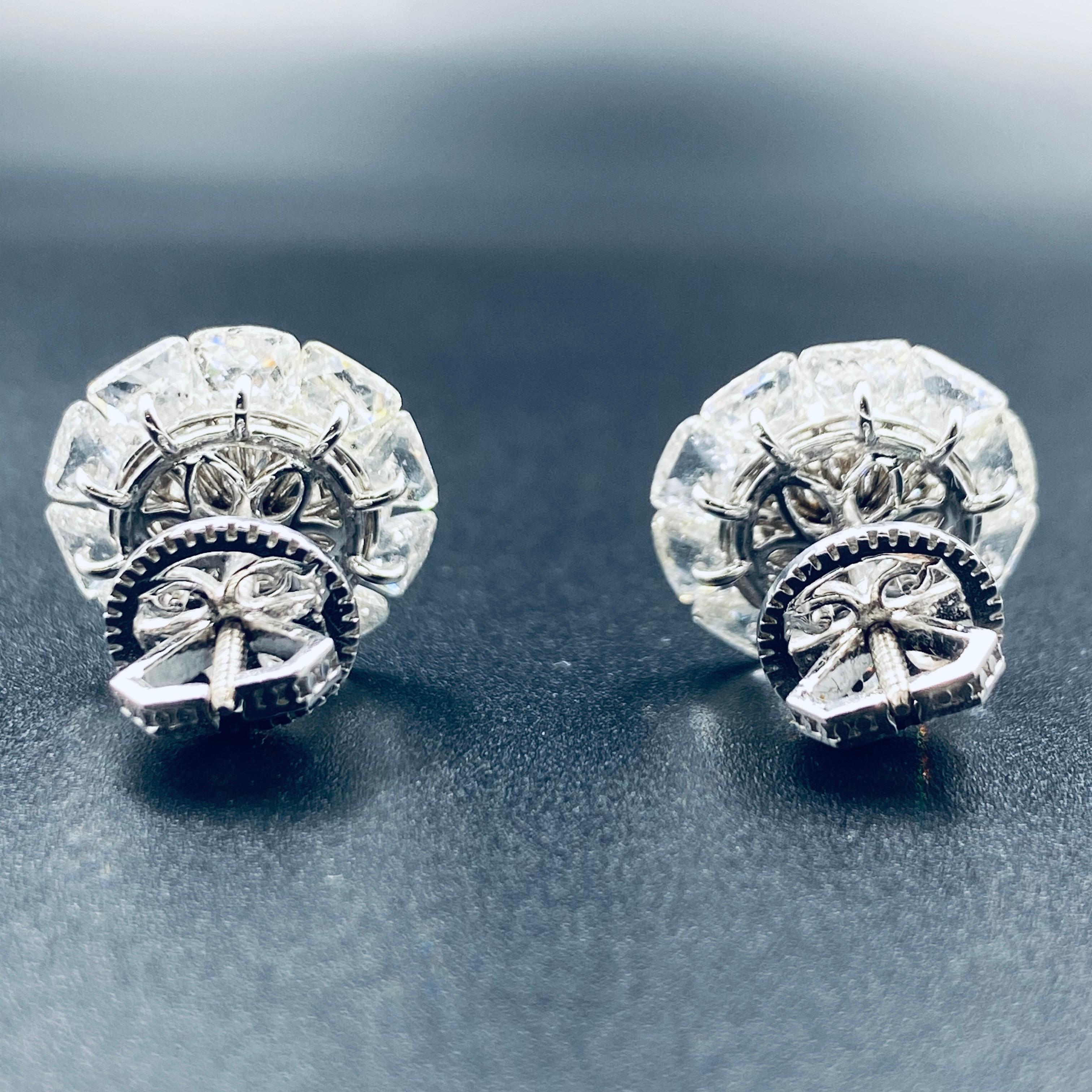11.92 Carat Floating Rose cut & Round Diamond Stud Earrings, 18K White Gold In New Condition In New York, NY