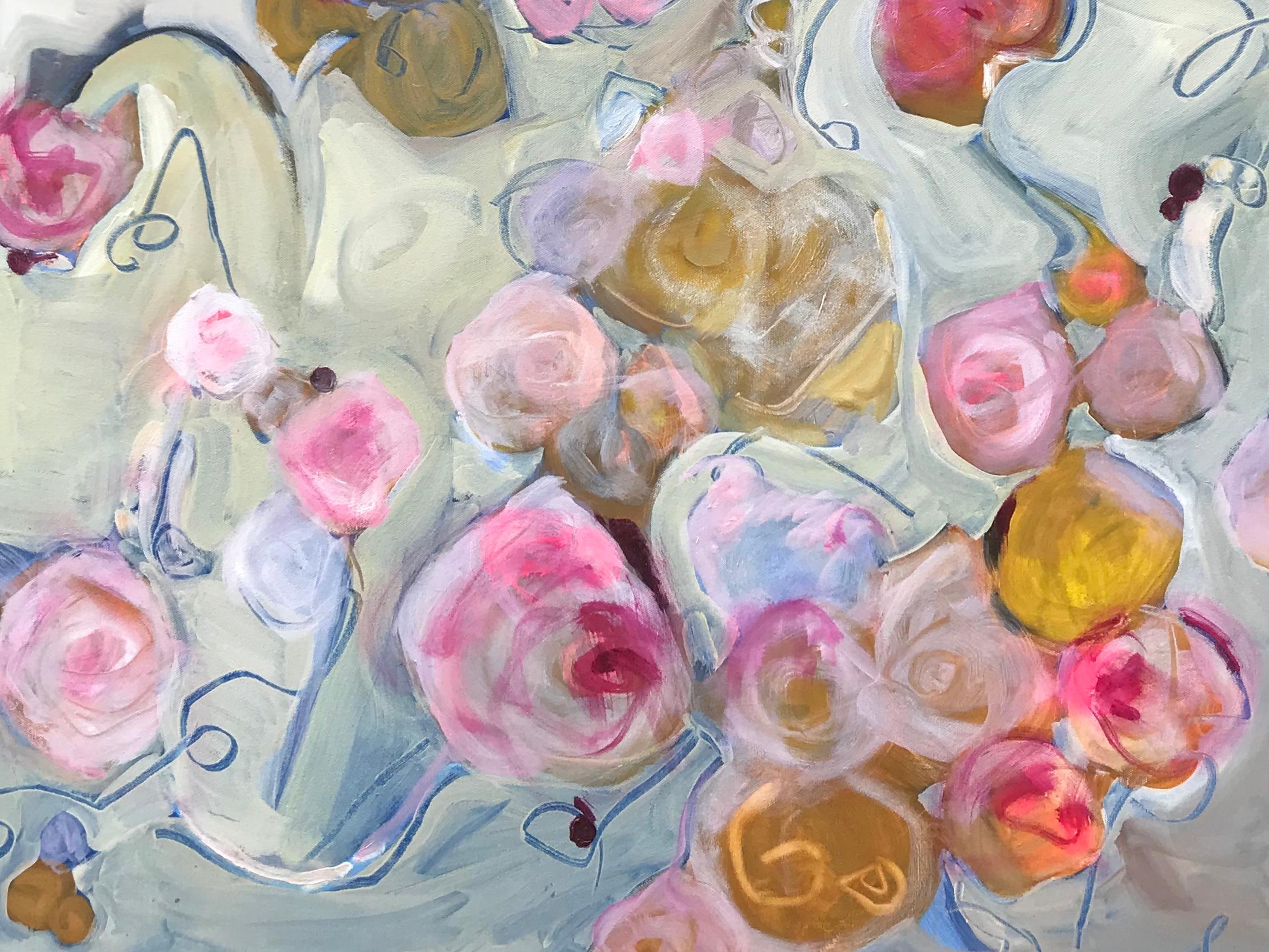 Hand-Painted Floating Roses, 2018, Signed, SRM For Sale