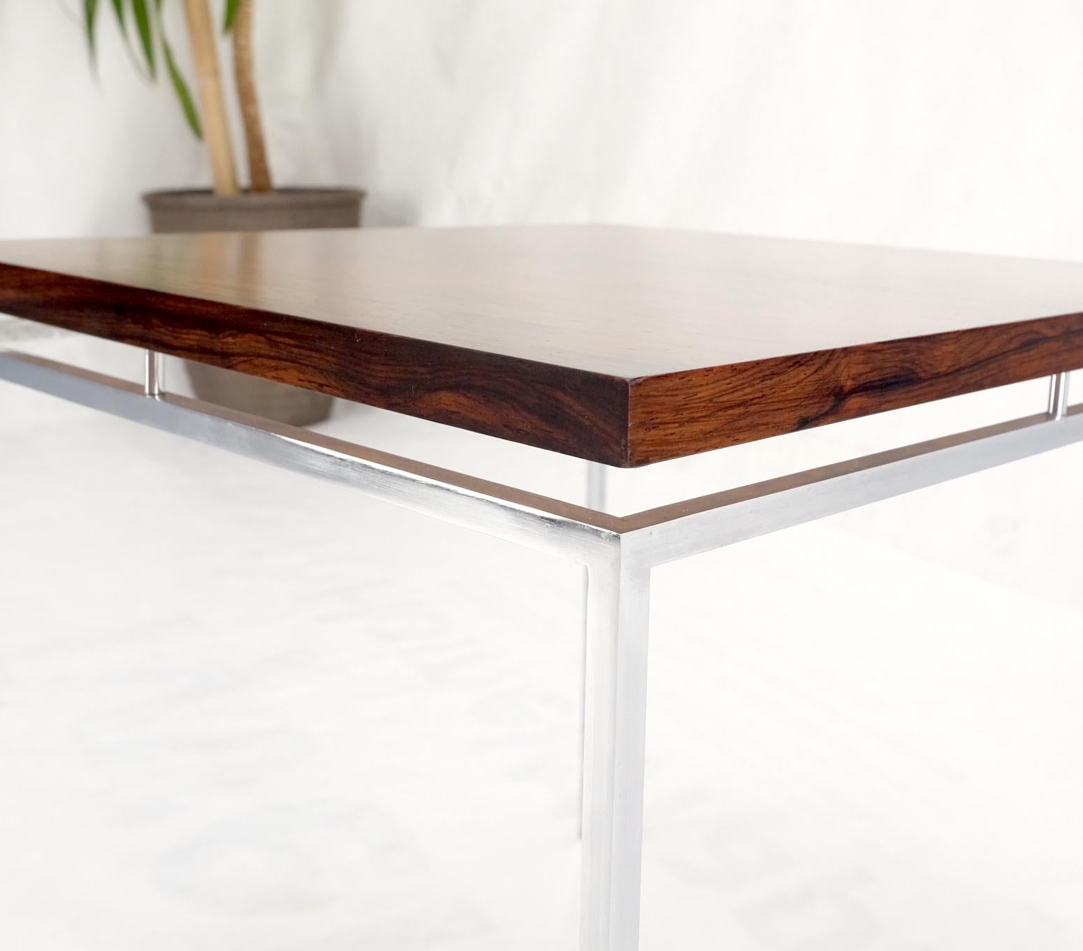 Floating Rosewood Top Chrome Stainless Base Square Side End Coffee Table Mint For Sale 7