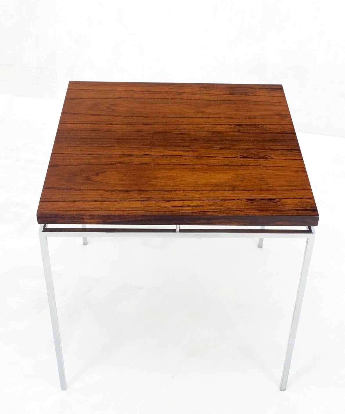 Mid-Century Modern Floating Rosewood Top Chrome Stainless Base Square Side End Coffee Table Mint For Sale