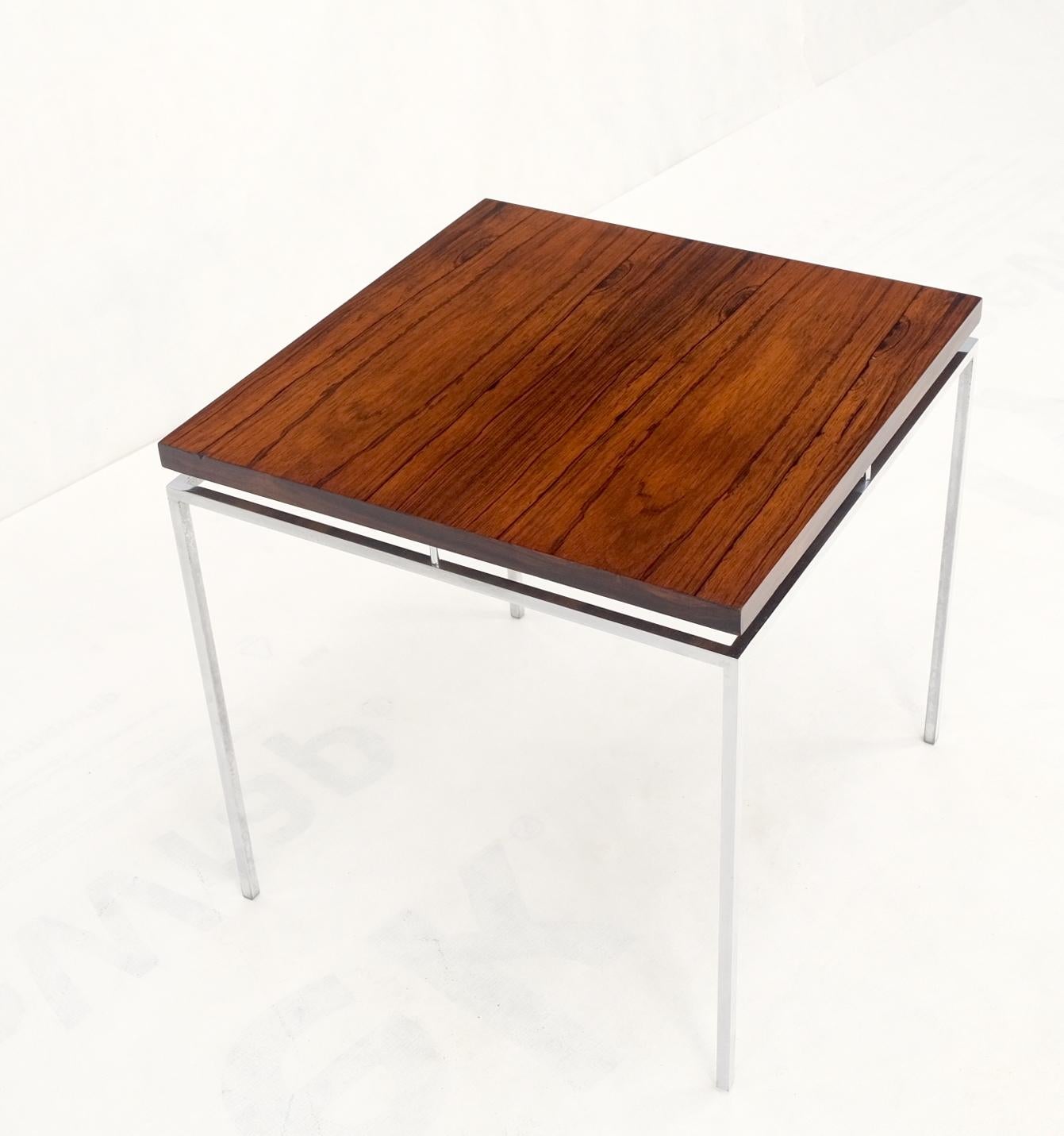 Floating Rosewood Top Chrome Stainless Base Square Side End Coffee Table Mint In Good Condition For Sale In Rockaway, NJ