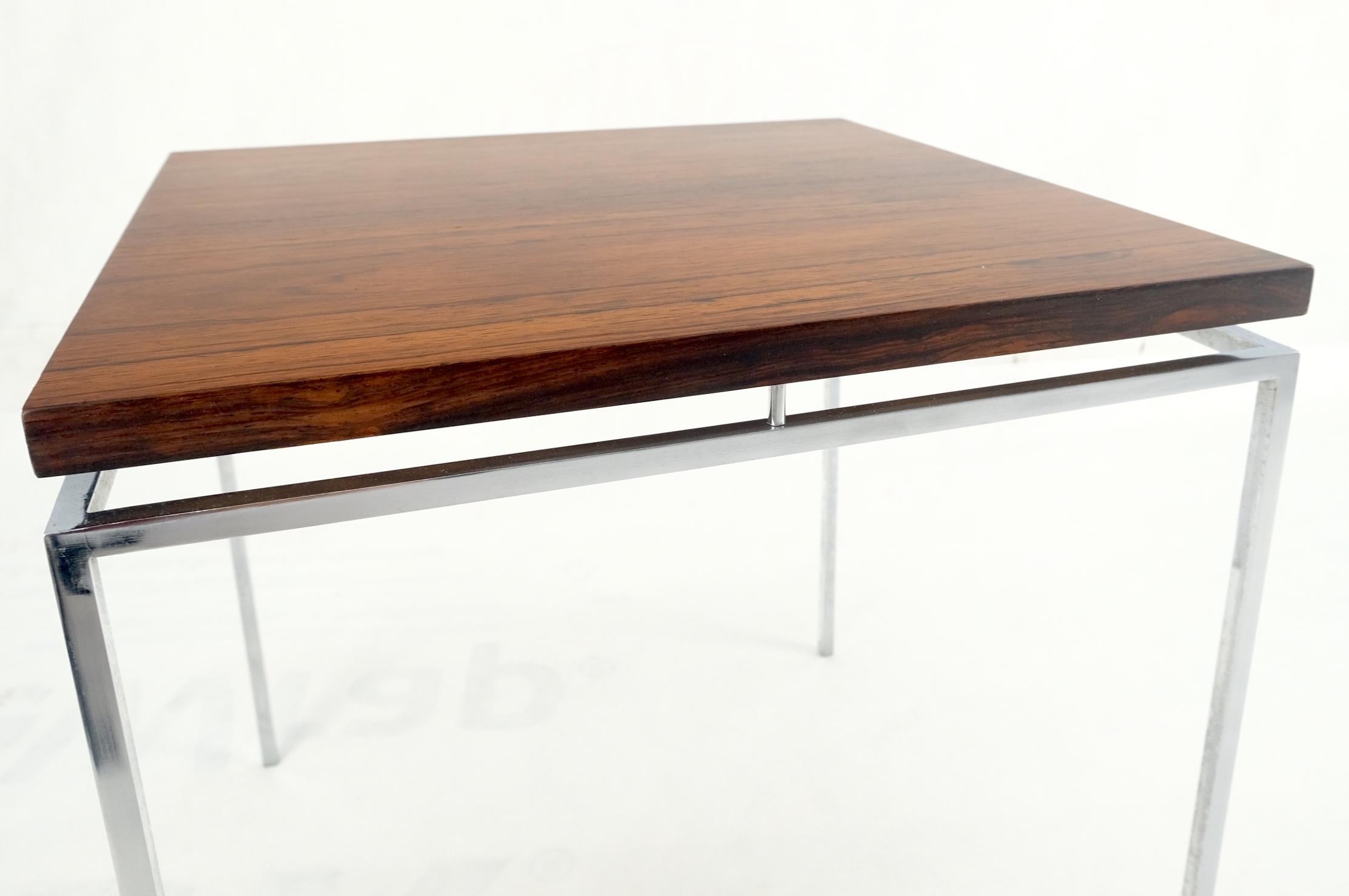 Floating Rosewood Top Chrome Stainless Base Square Side End Coffee Table Mint For Sale 2