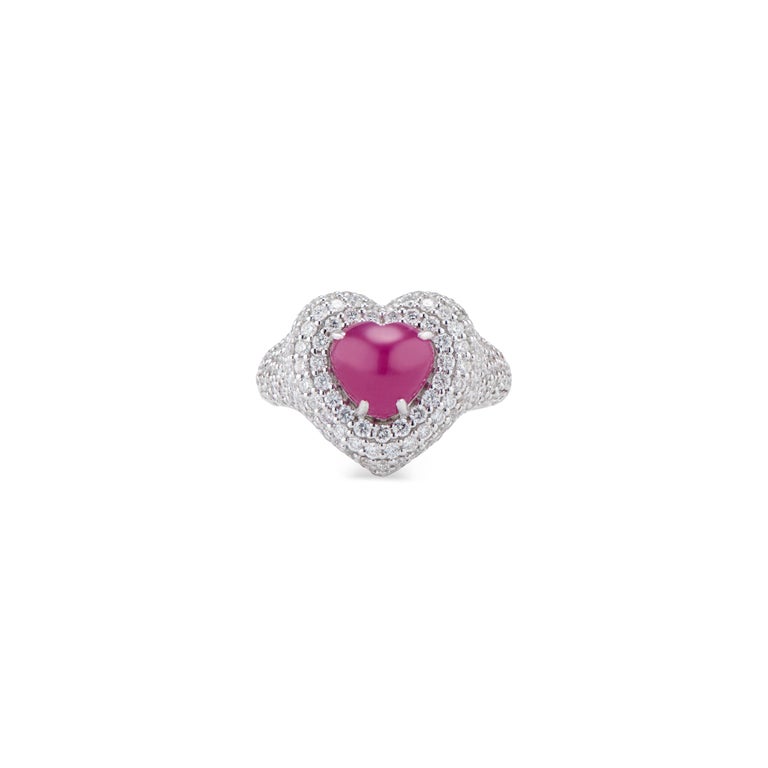 Floating Ruby Heart and Diamond Necklace For Sale at 1stDibs