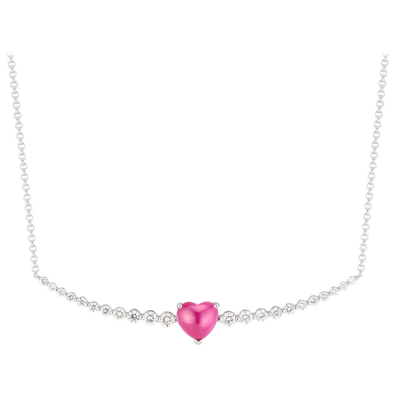 Floating Ruby Heart and Diamond Necklace