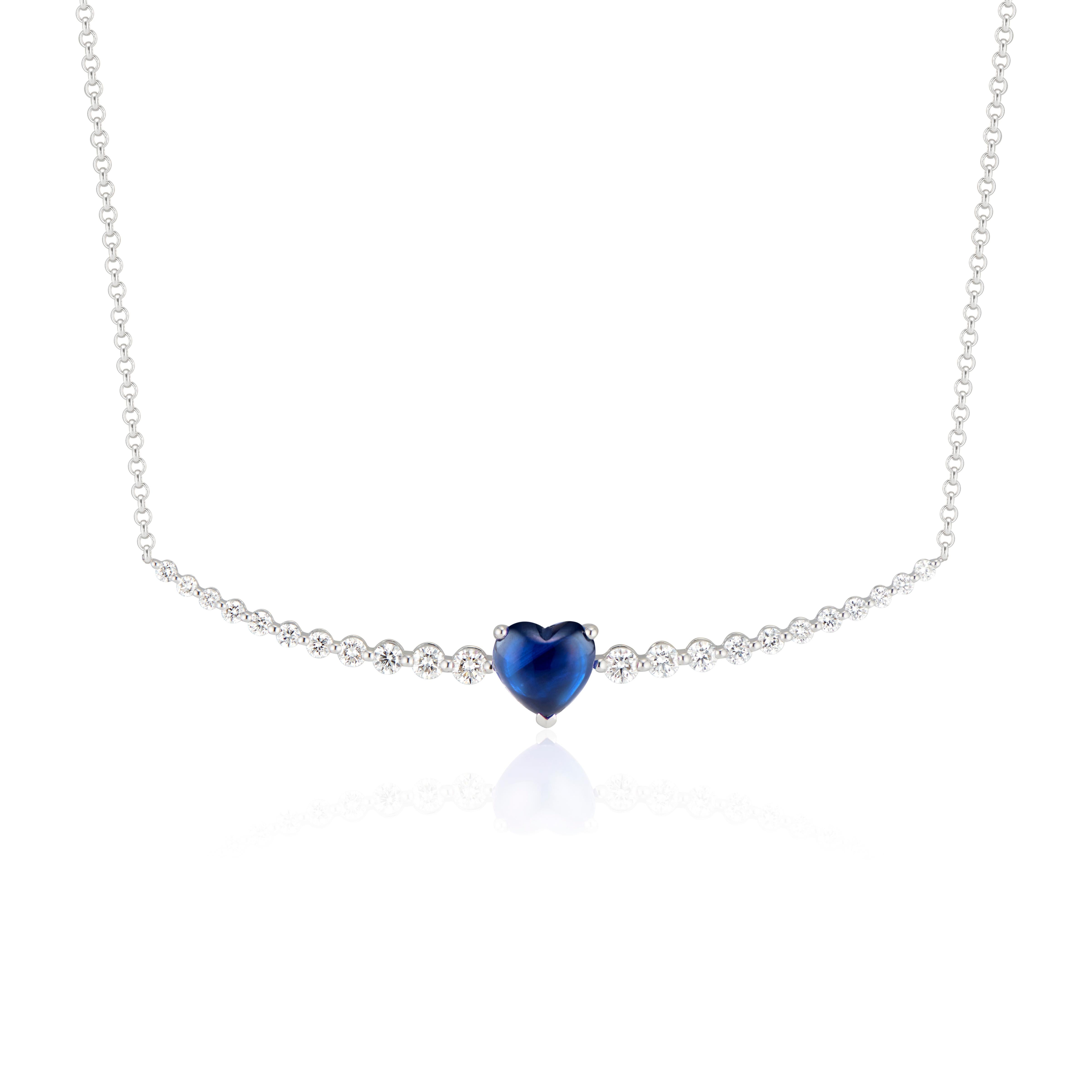 Schwebende Saphir-Herzen und Diamant-Ohrringe mit blauen Saphir-Cabochon-Herzen von 6,19 Karat und 0,33 ctw Diamanten