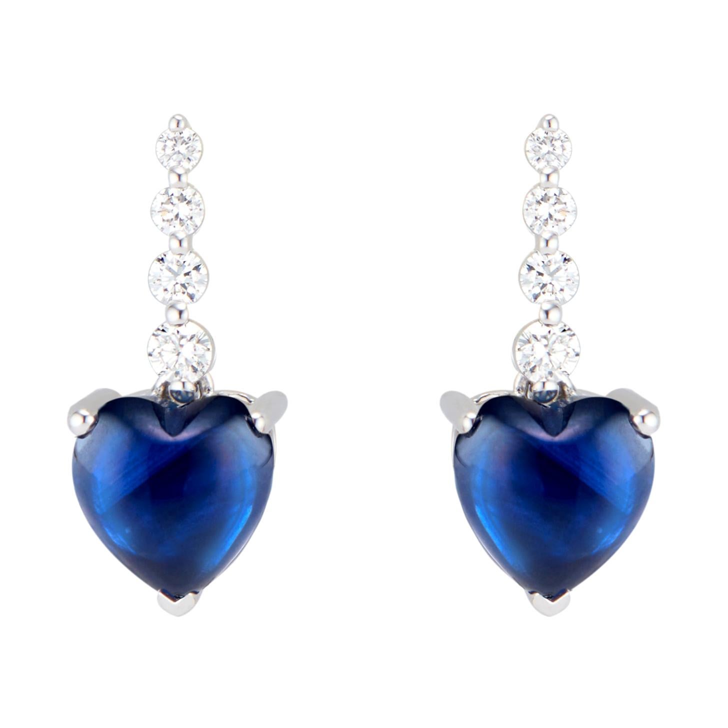 Floating Sapphire Heart and Diamond Earrings For Sale