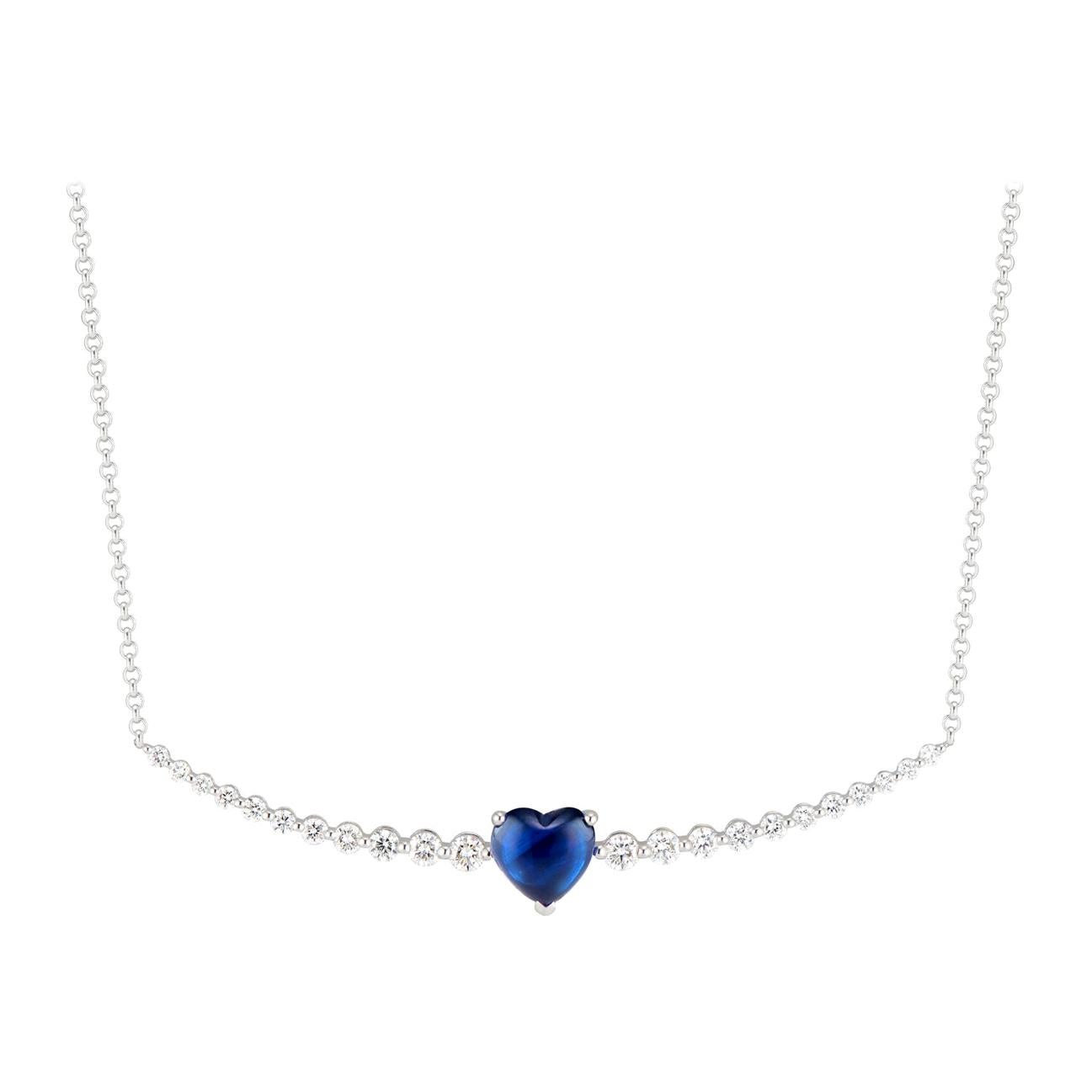 Floating Sapphire Heart and Diamond Necklace