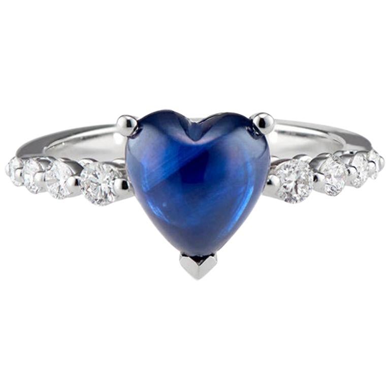 Floating Sapphire Heart and Diamond Ring For Sale
