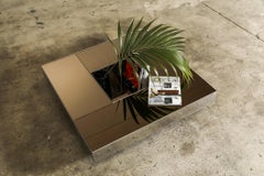 Floating “Shillings” Coffee Table with Bronze Mirror Top, 1970, Italy