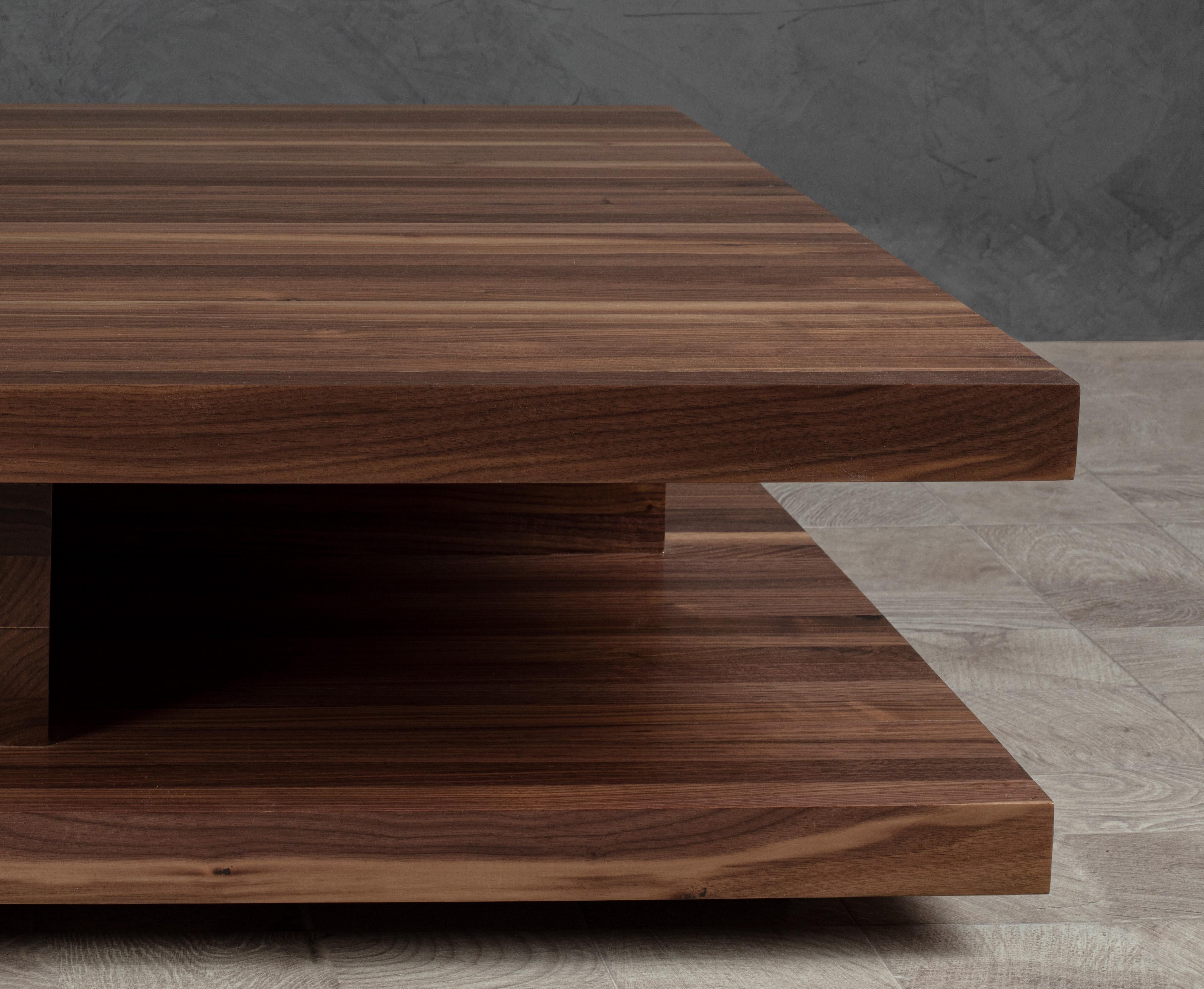 Modern Floating Square Coffee Table in Solid Walnut by No Age Studio For Sale