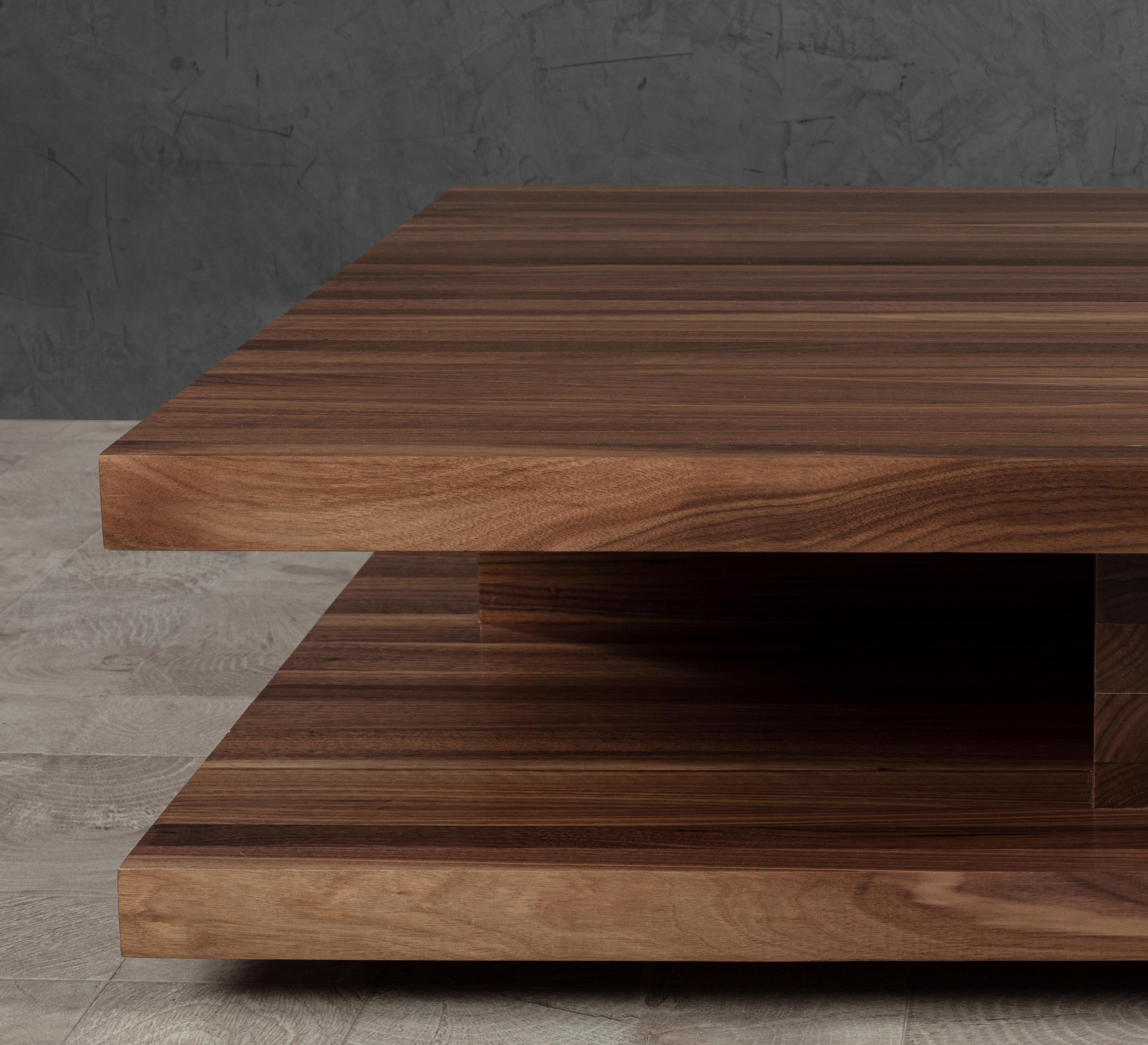 Mexican Floating Square Coffee Table in Solid Walnut by No Age Studio For Sale