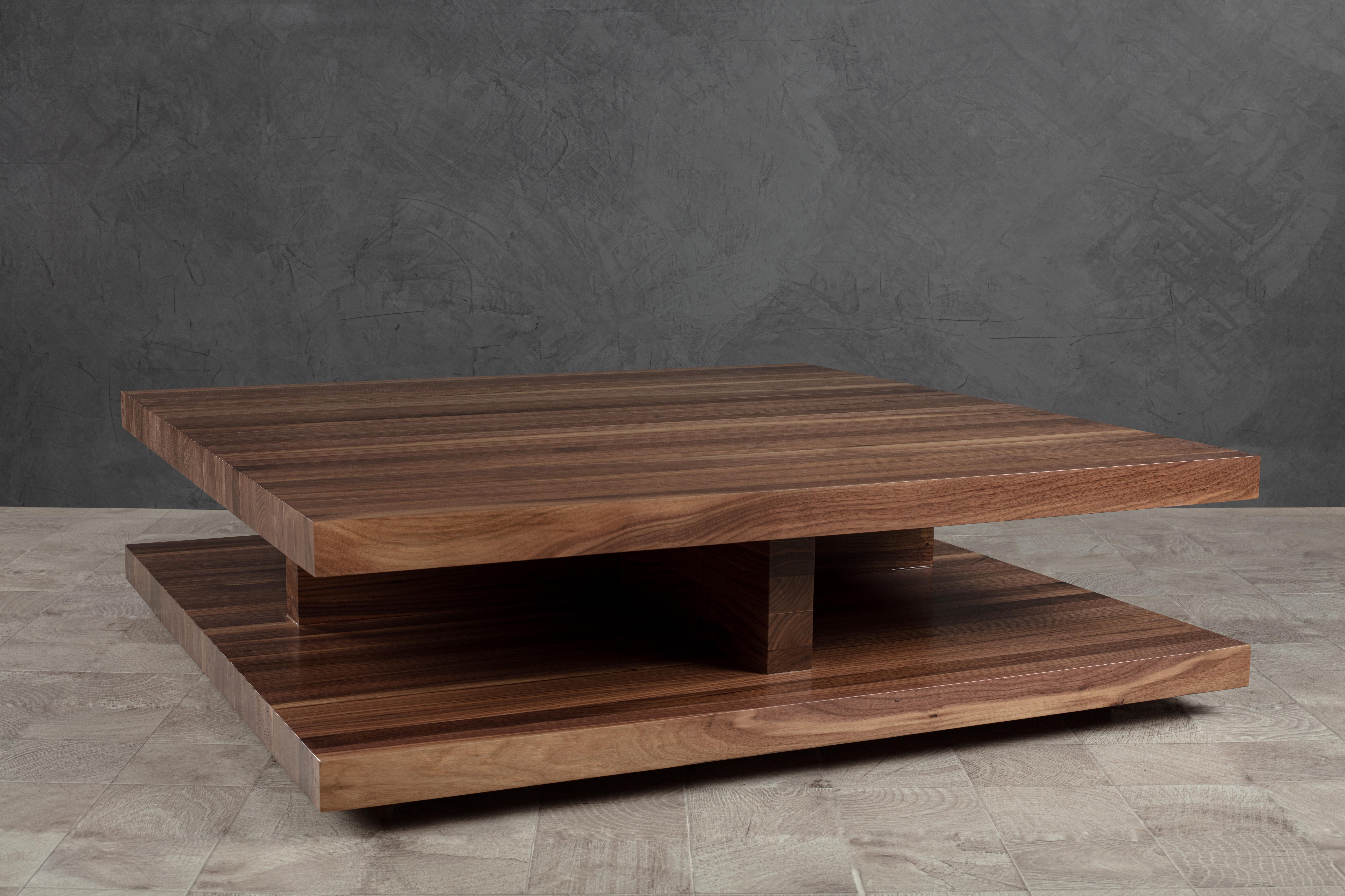 Floating Square Coffee Table in Solid Walnut by No Age Studio In New Condition For Sale In Geneve, CH